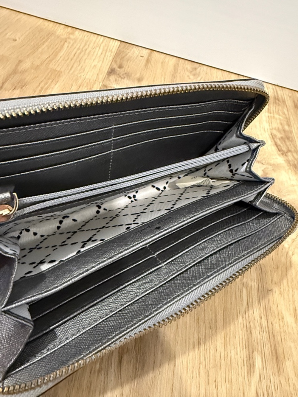kate spade Silver Zip-Around Saffiano Leather Wallet